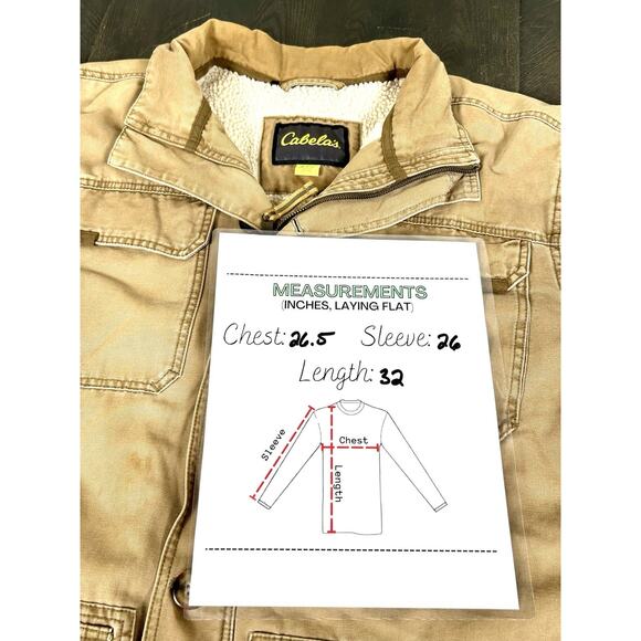 Vtg Cabelas Jacket Beige Field Chore Coat Sherpa Fleece Lined Canvas XL Tall - Picture 15 of 16